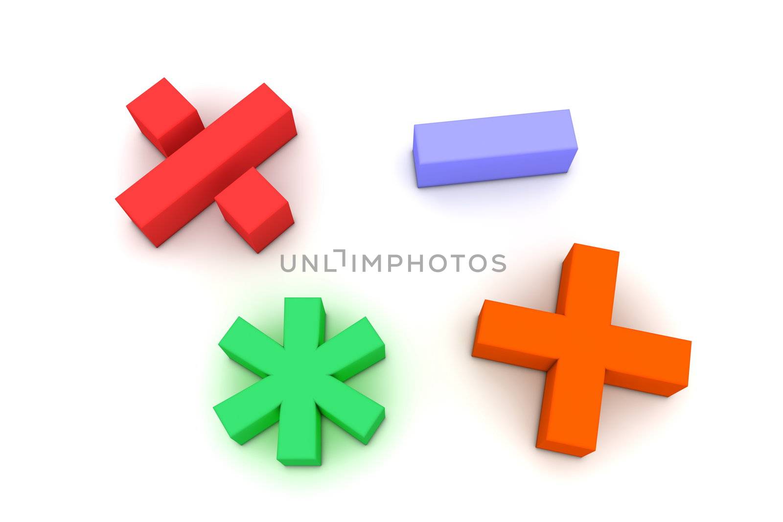 four multicoloured mathematical smybols on white background