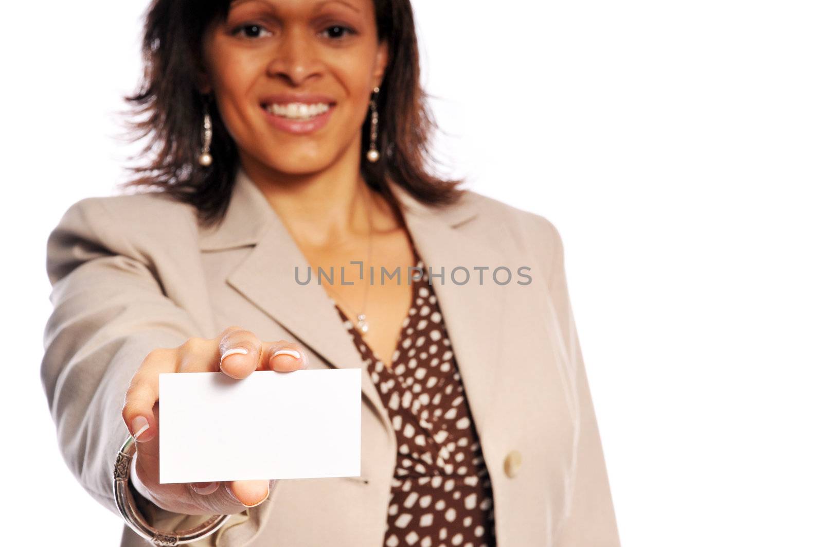 a young business woman on a white background