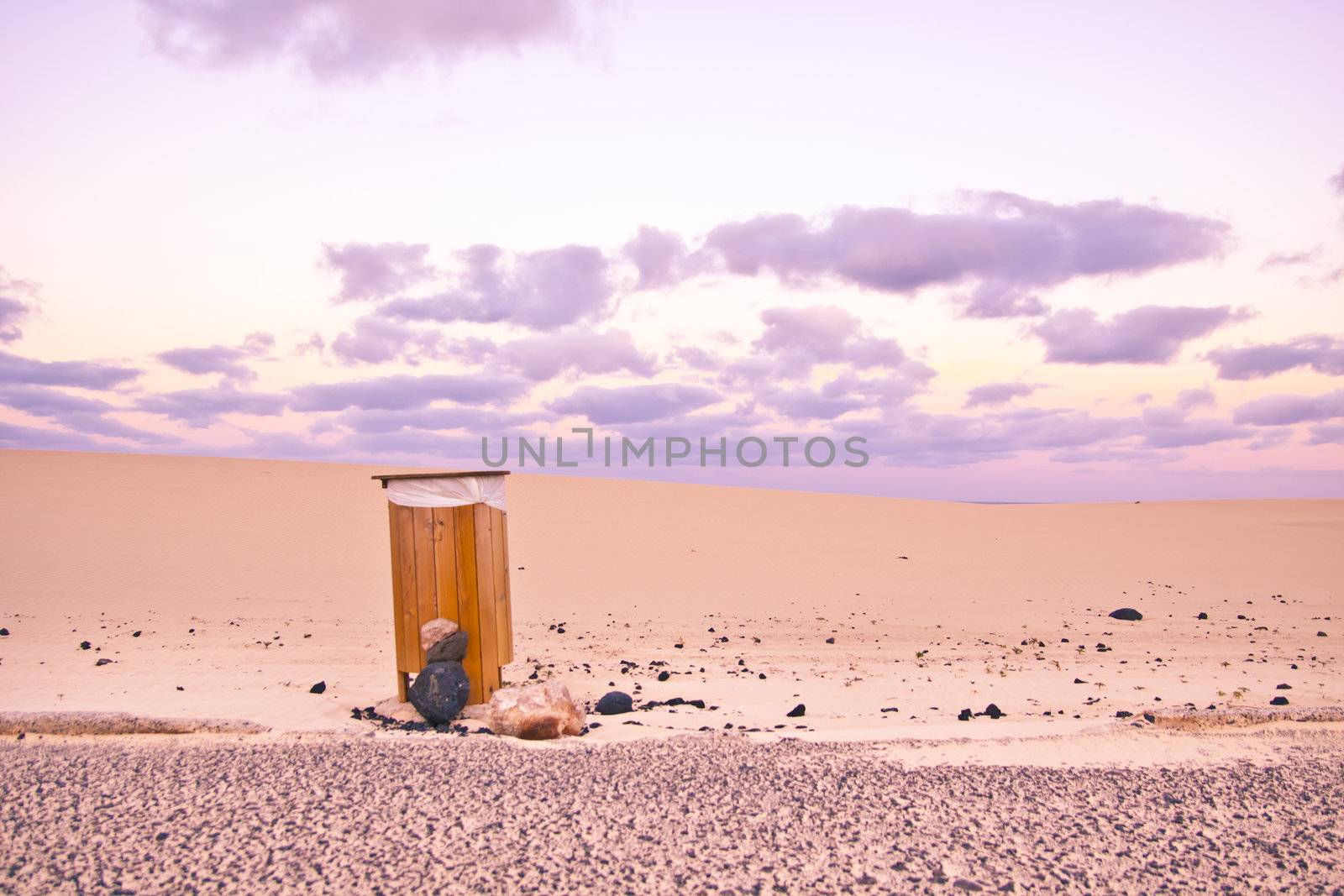 Waste bin in the natural park on Canary Island, Fuerteventura