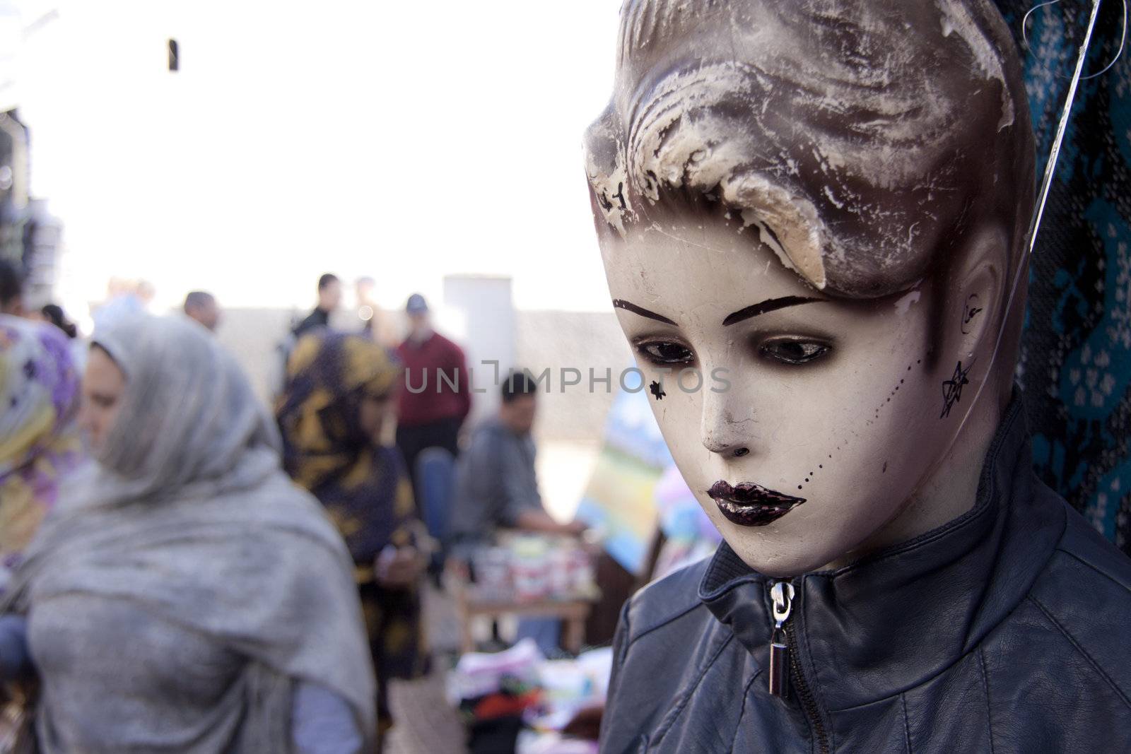 Modern dummy at the traditonal moroccan market