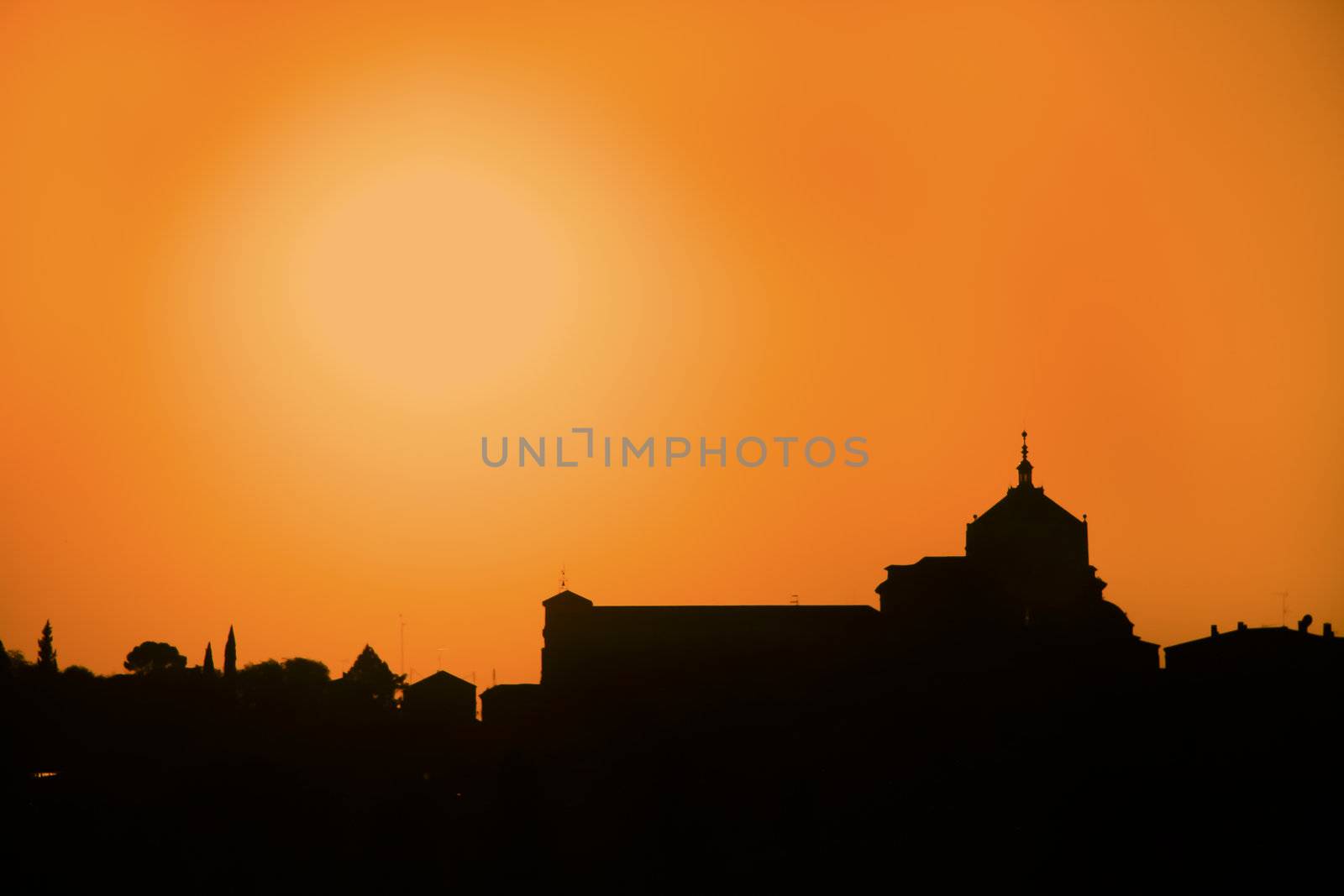 Silhouette of catholic church in Toledo, UNECO protected town in Spain