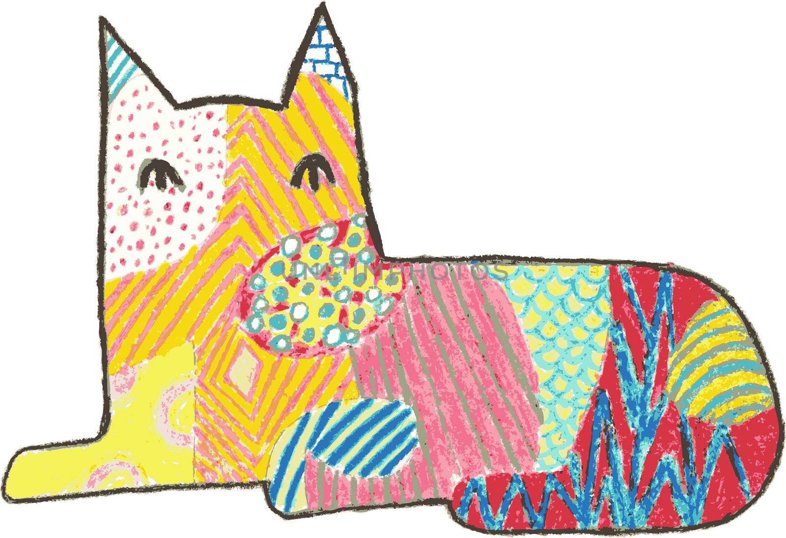 Vector style crayon design of a sitting cat
