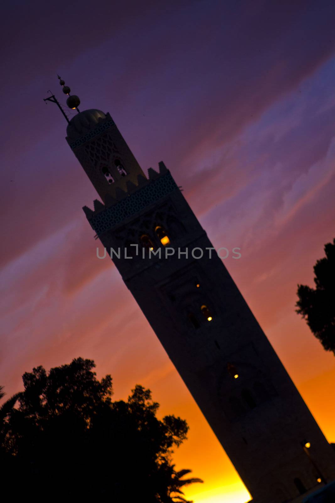 Sunset view from Jema El Fna in Marrakesh, Morocco