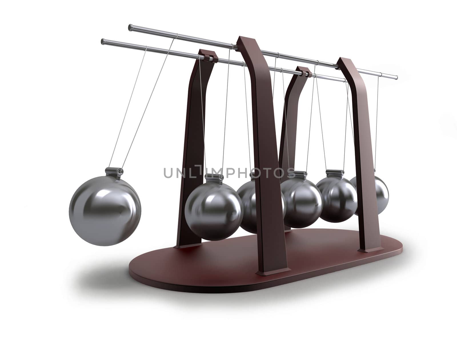 3d scene of the rocking pendulum. Which consists of several balls