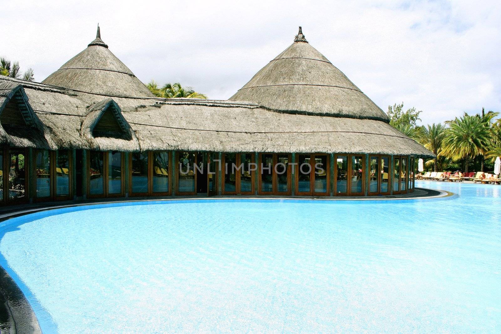 Large pool near the villa on the tropical island