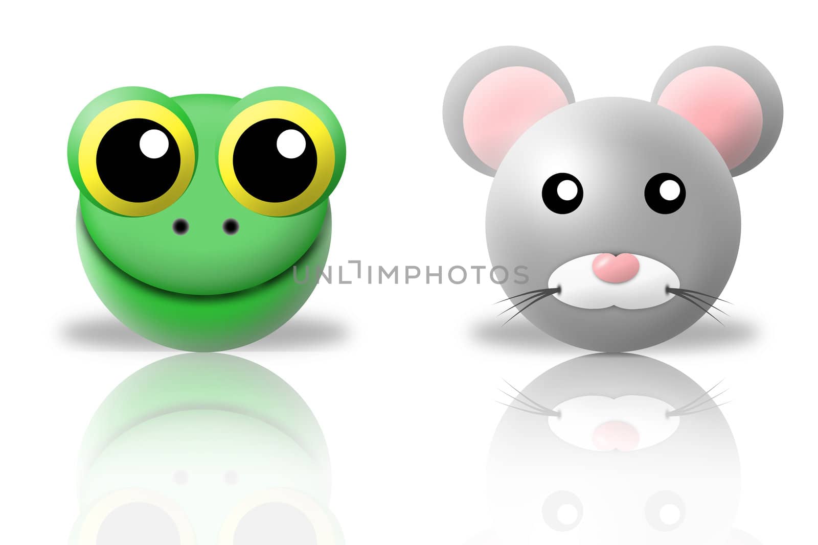 animals icons - frog and mouse. white background and reflection
