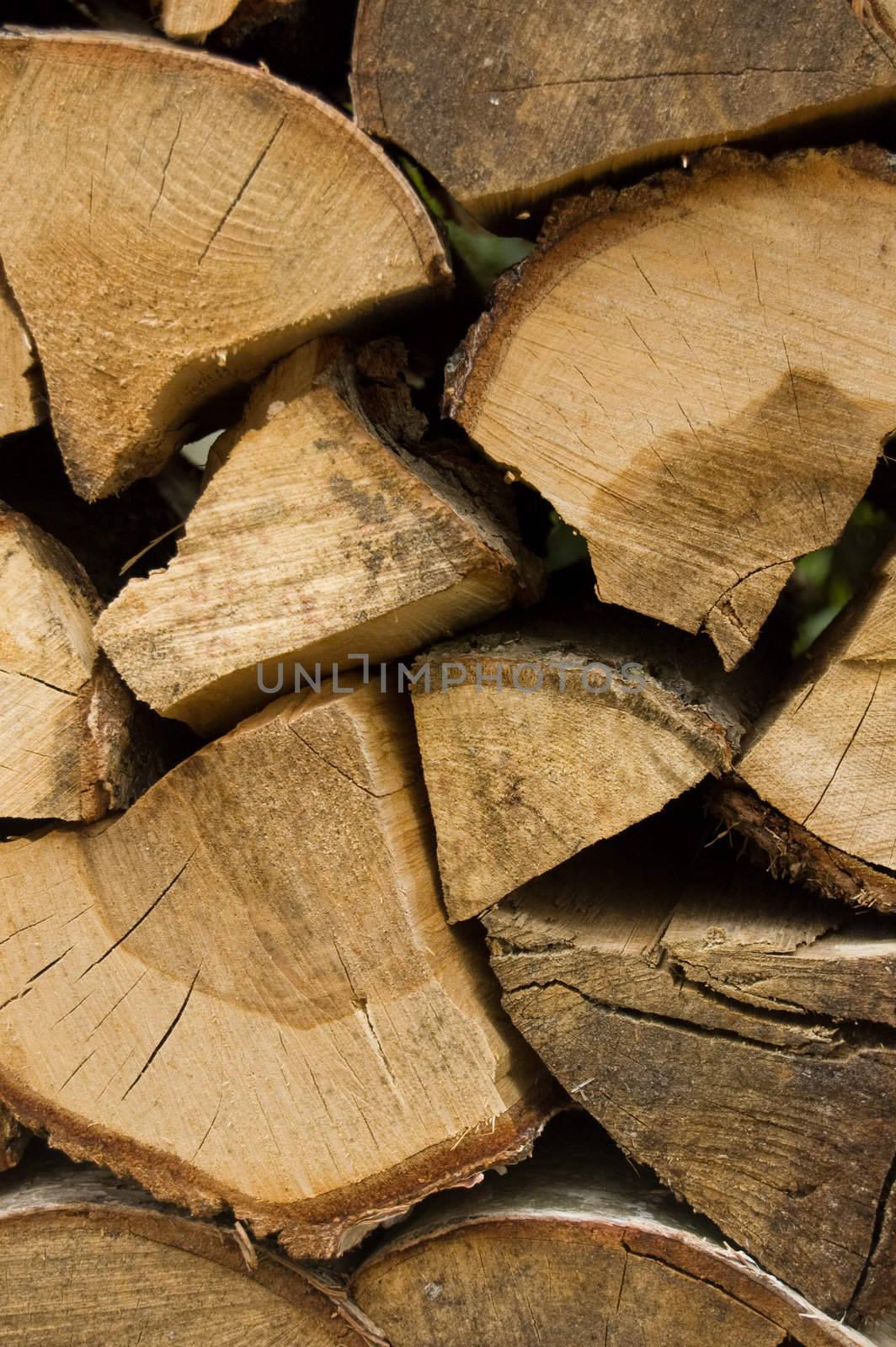 Pile of wooden logs by ladyminnie