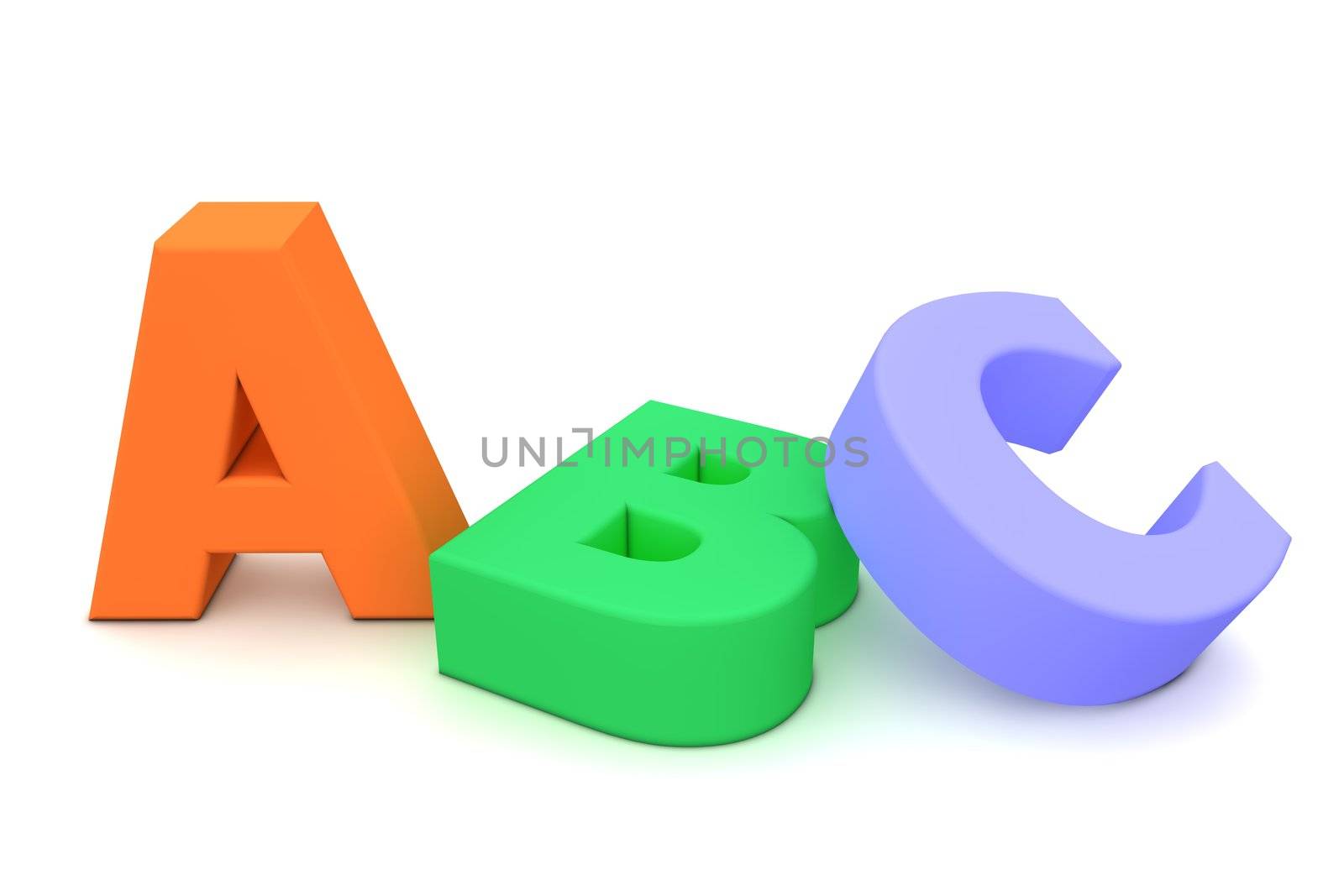 multicoloured letters ABC standing on white background - standing, laying, leaning against