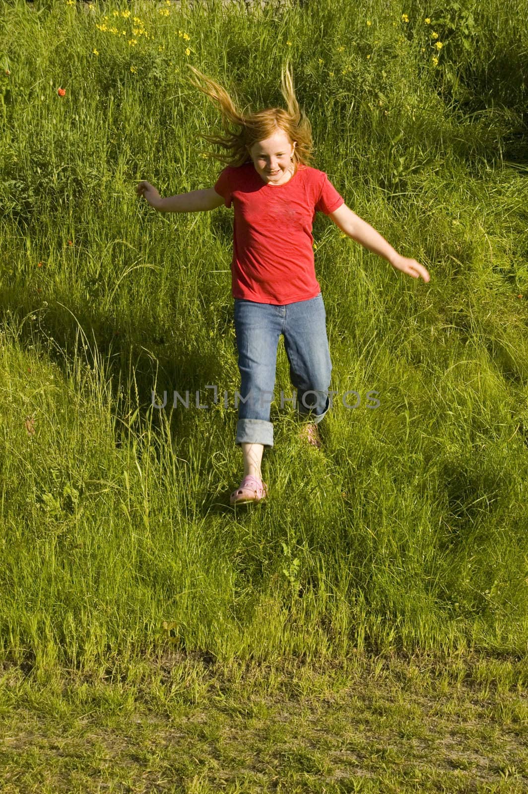 little girl is running of a hill by ladyminnie