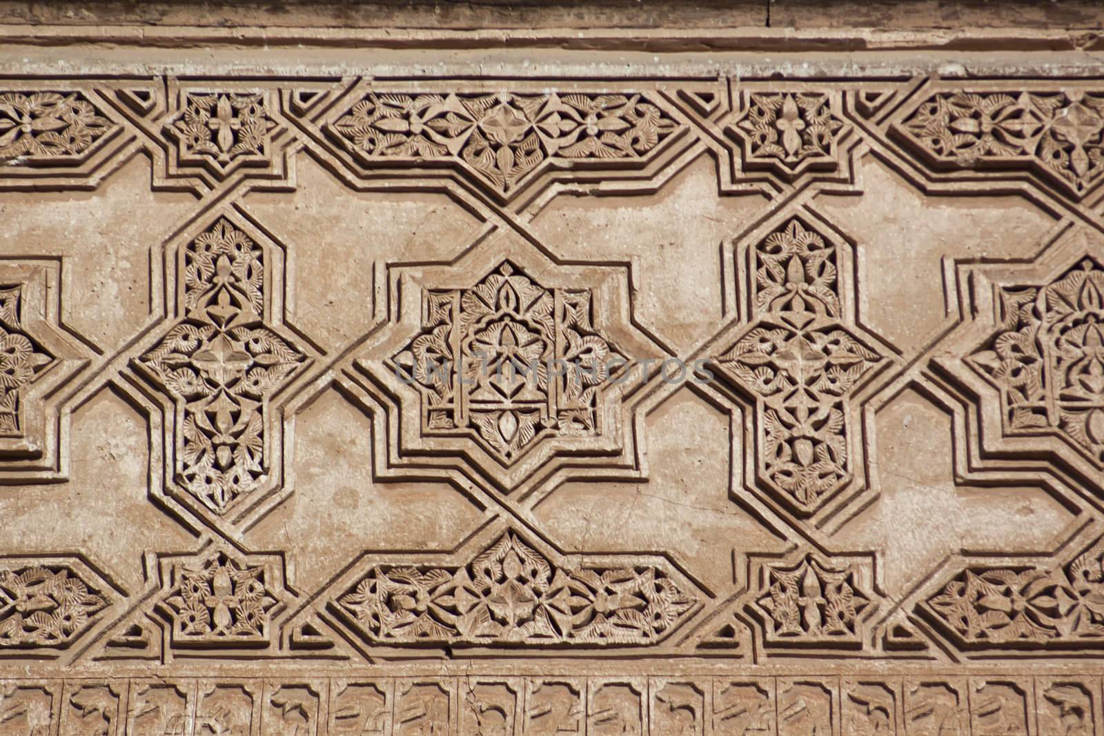 Arhitectural detail on the oriental palace entrance in Marrakesh, Morocco