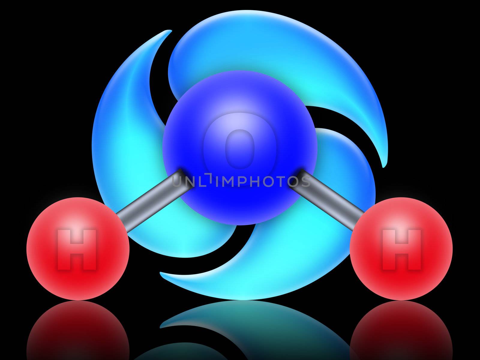 molecular structure of water. two parts hydrogen one part oxygen
