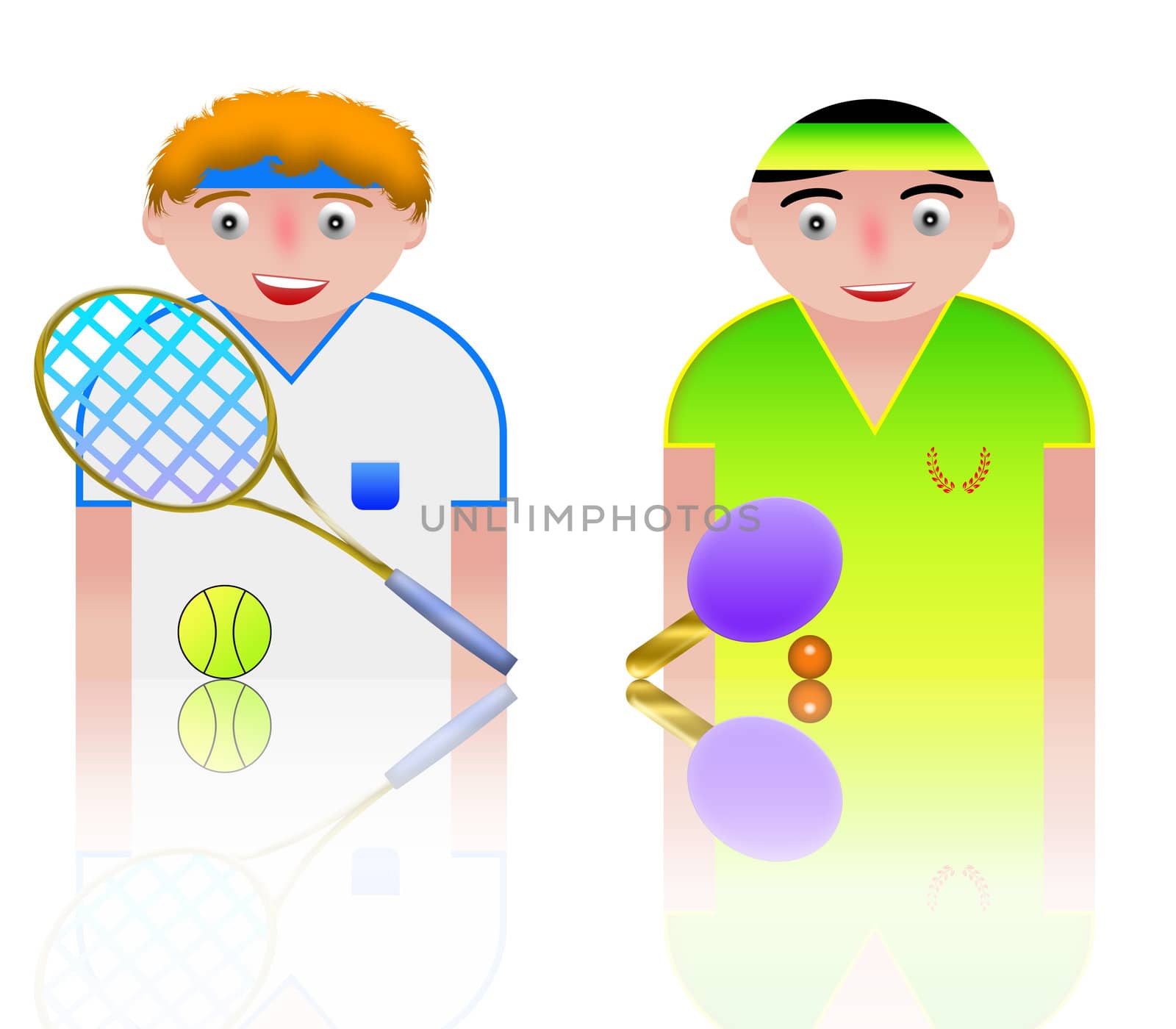 people icons sport - tennis and ping pong. white background and reflection
