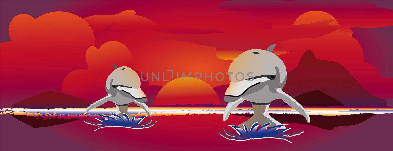 sunset jumping dolphins by karinclaus