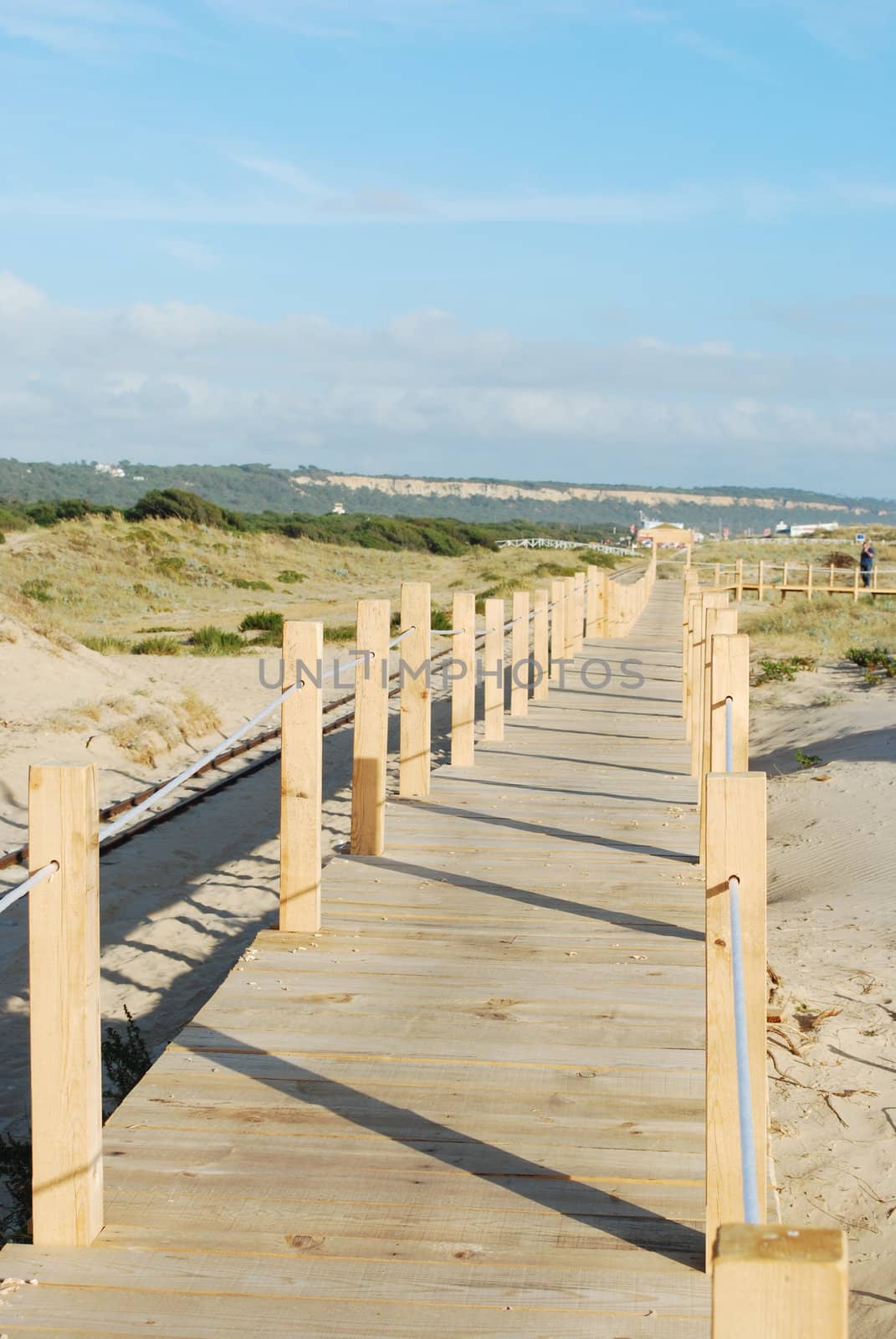 beautiful boardwalk through the dunes entering local beach