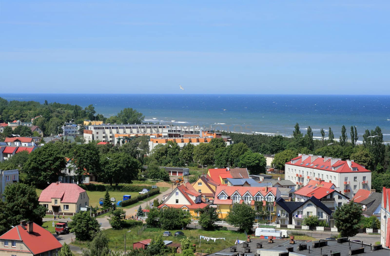 Aerial view at the beach and baltic sea in Wladyslawowo, Poland
