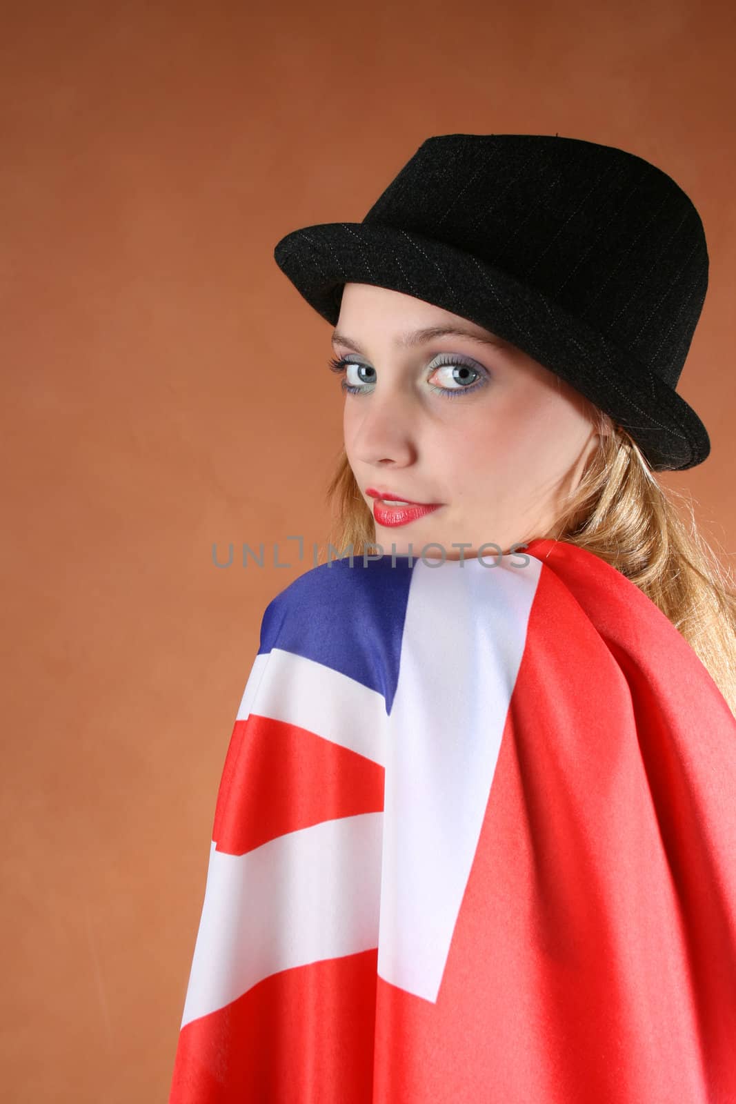 Beautiful young female model with a Union Jack