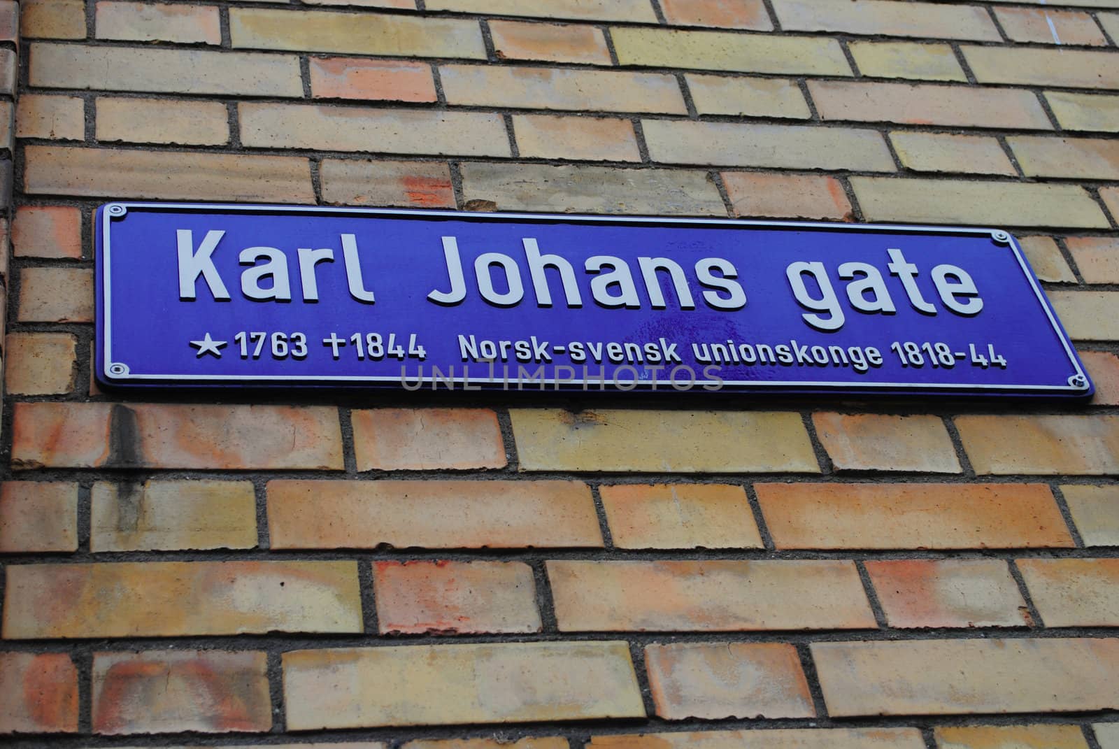 Street sign of the main shopping street in Oslo: Karl Johan's street.