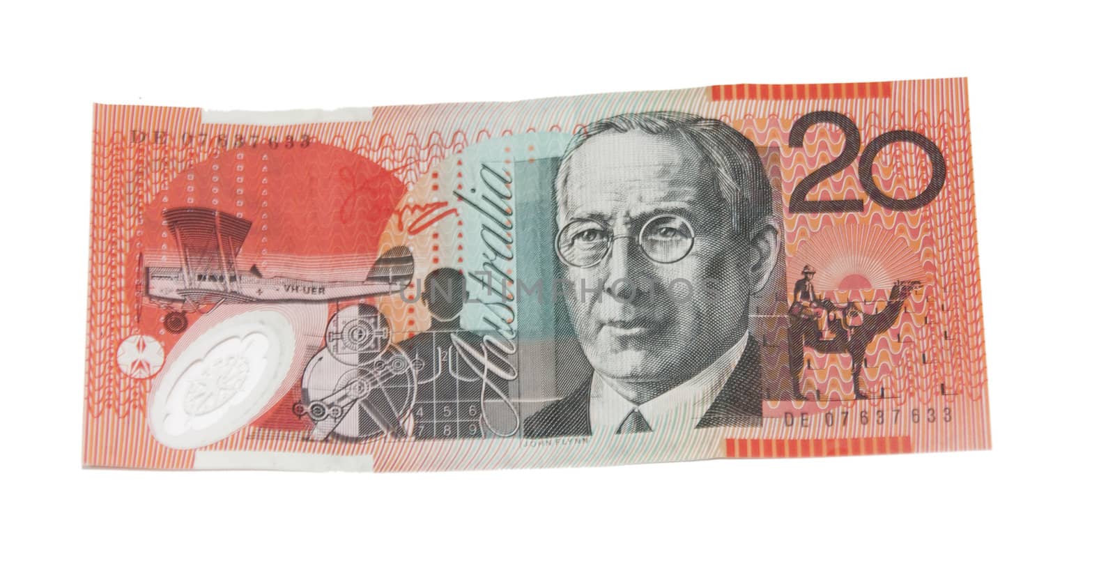 Twenty dollar note on white background by wojciechkozlowski