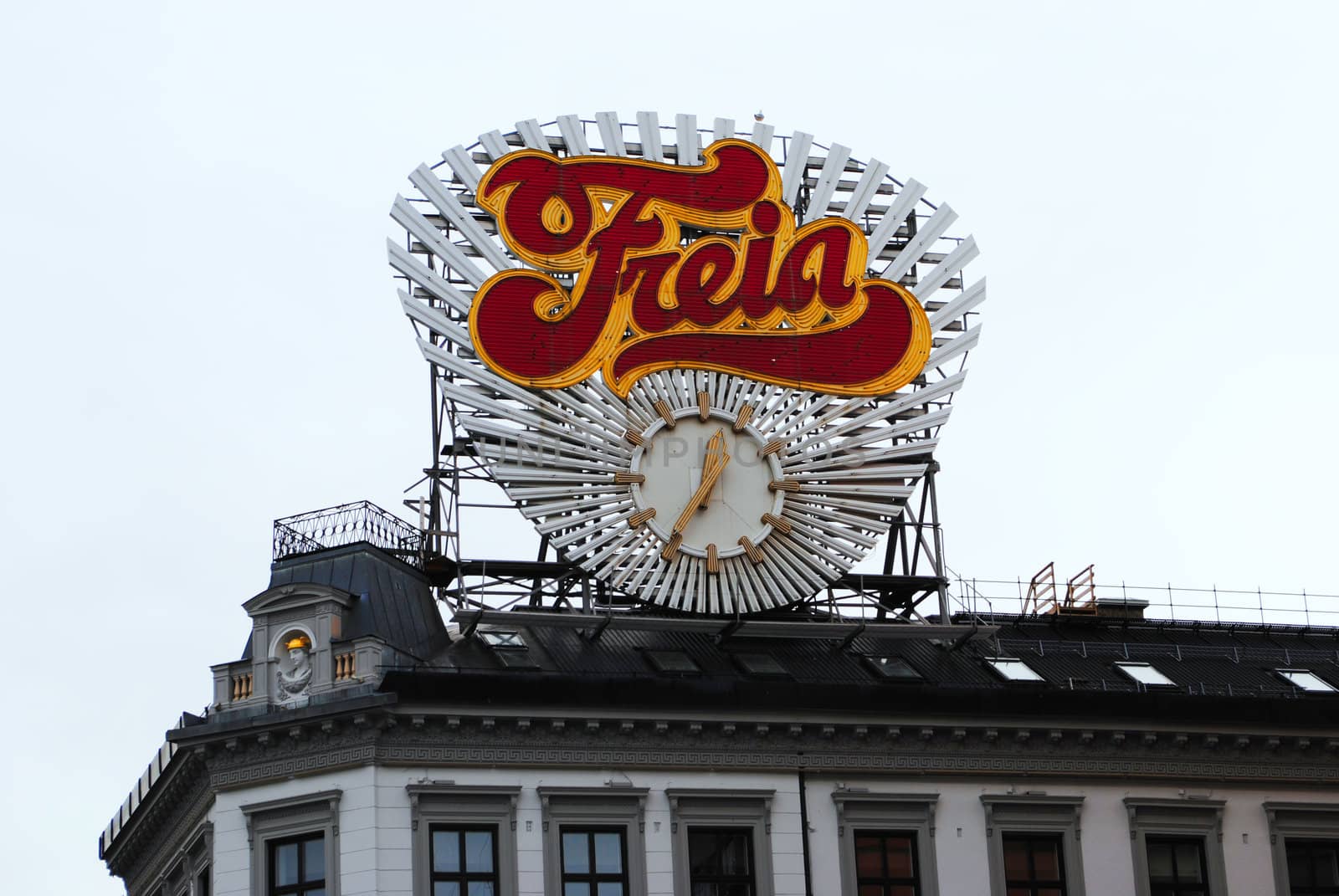 The famous Freia clock at Egertorget in Oslo, Norway.