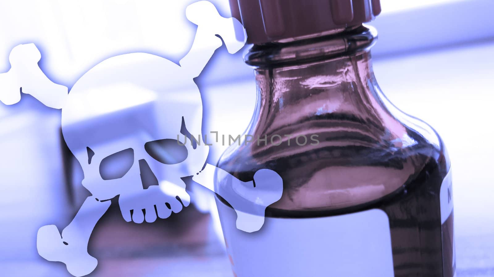 bottle with toxical fluid and dangerous skull