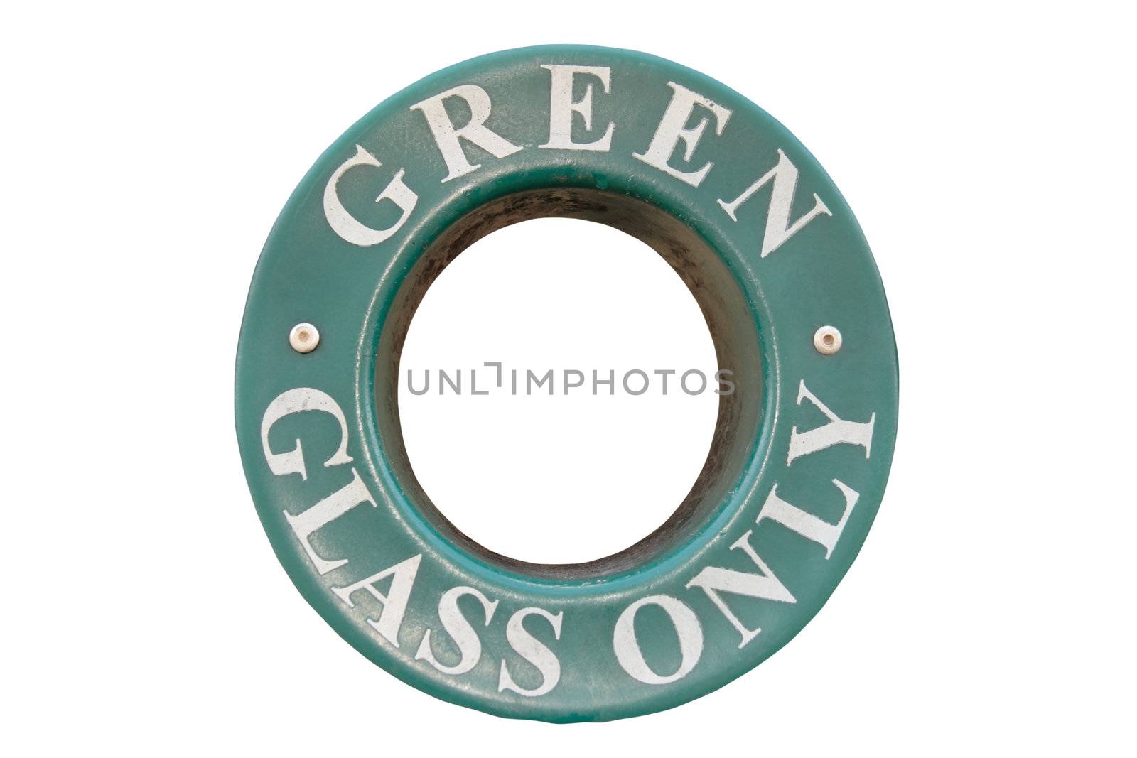 a bin sign for recycling green glass only with clipping path