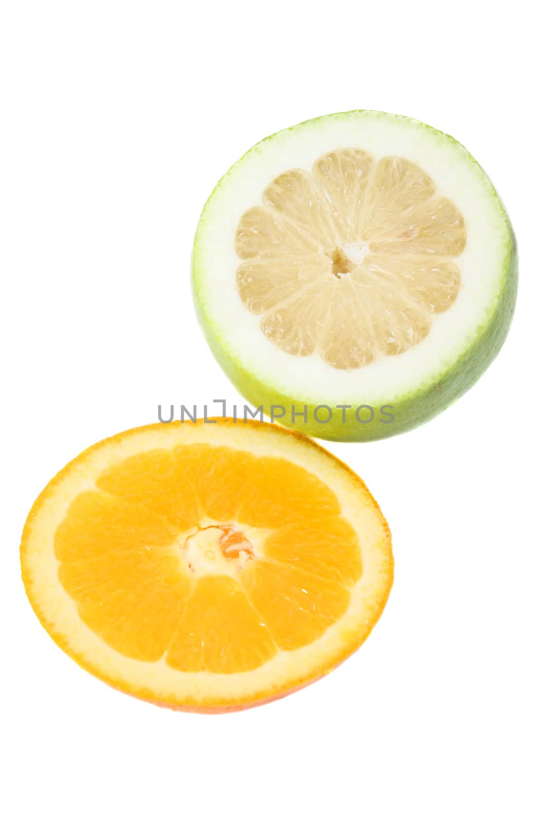 Freshly Sliced orange and lime on an isolated background