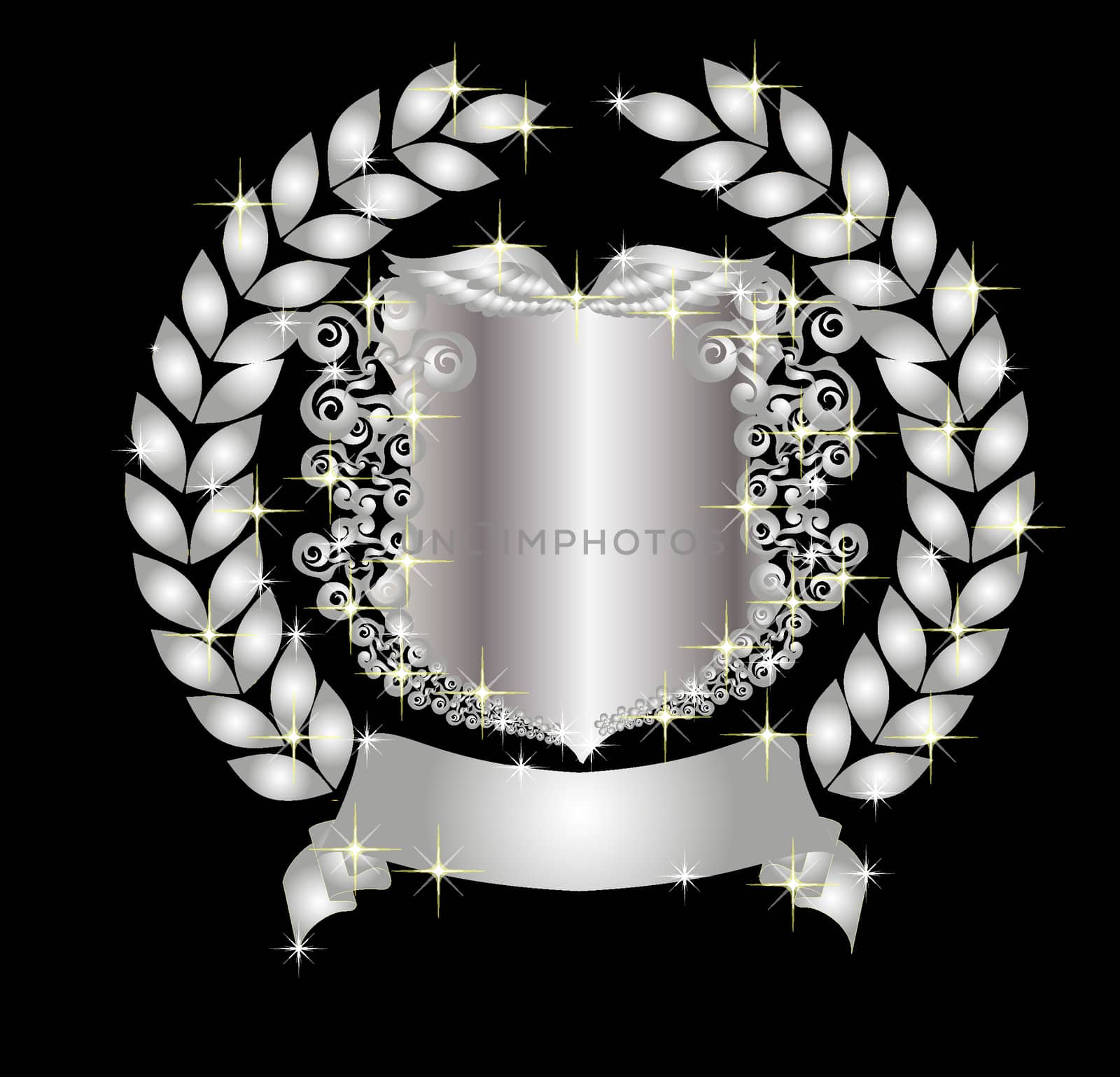 silver heraldic shield laurel wreath by peromarketing