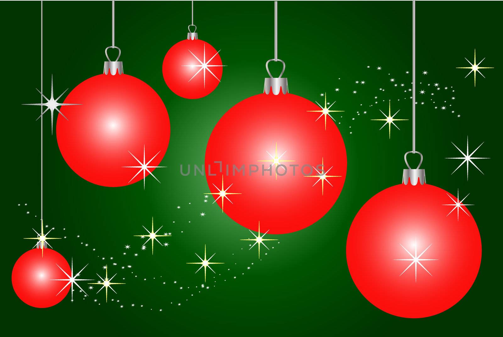 red christmas balls on green by peromarketing