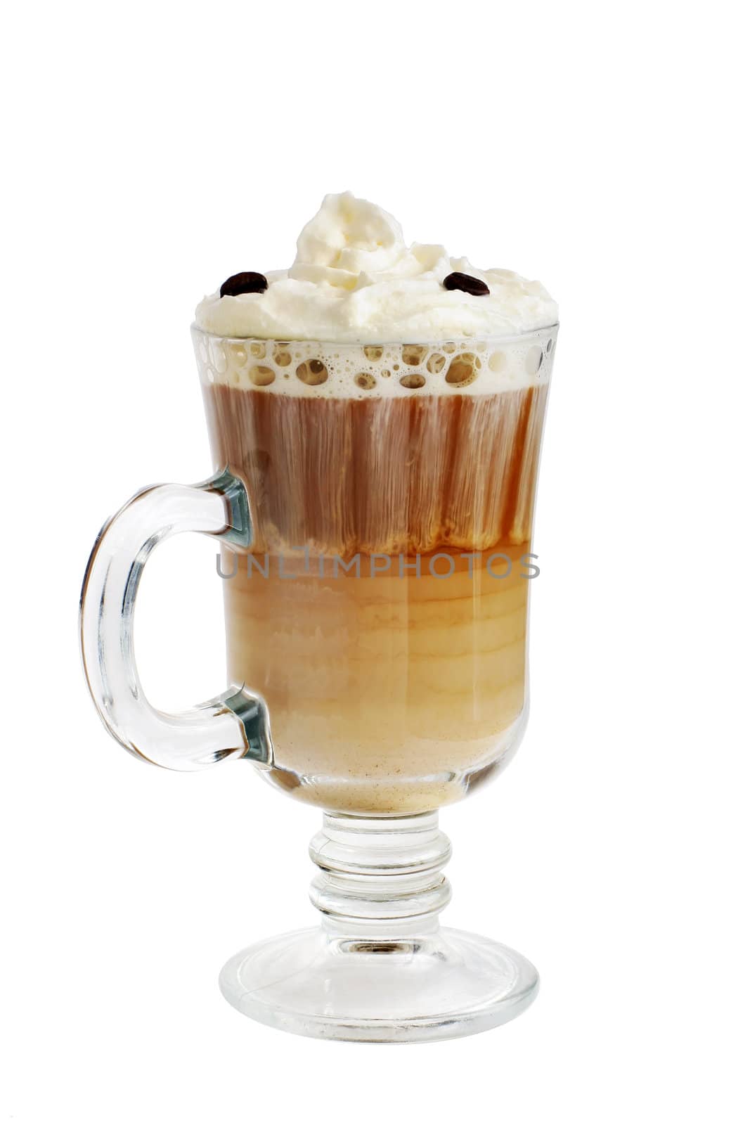 coffe with ice cream on white background