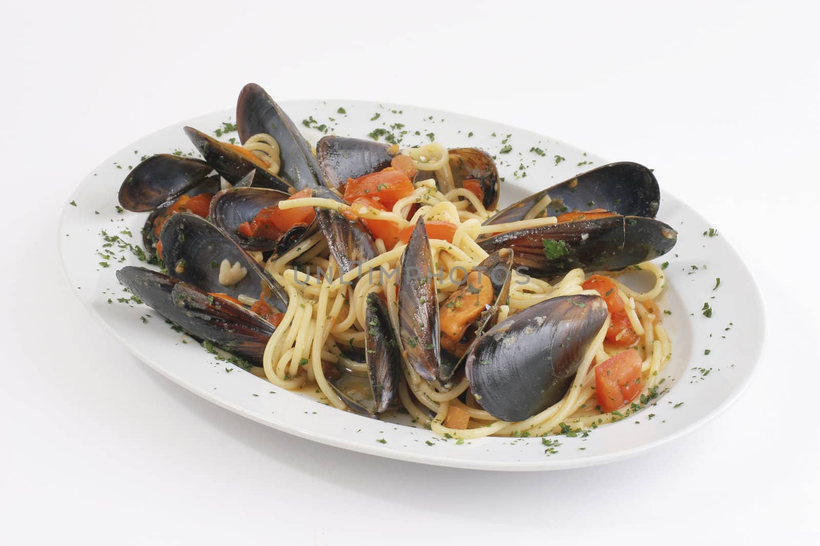 Pasta with mussels - traditional italian food