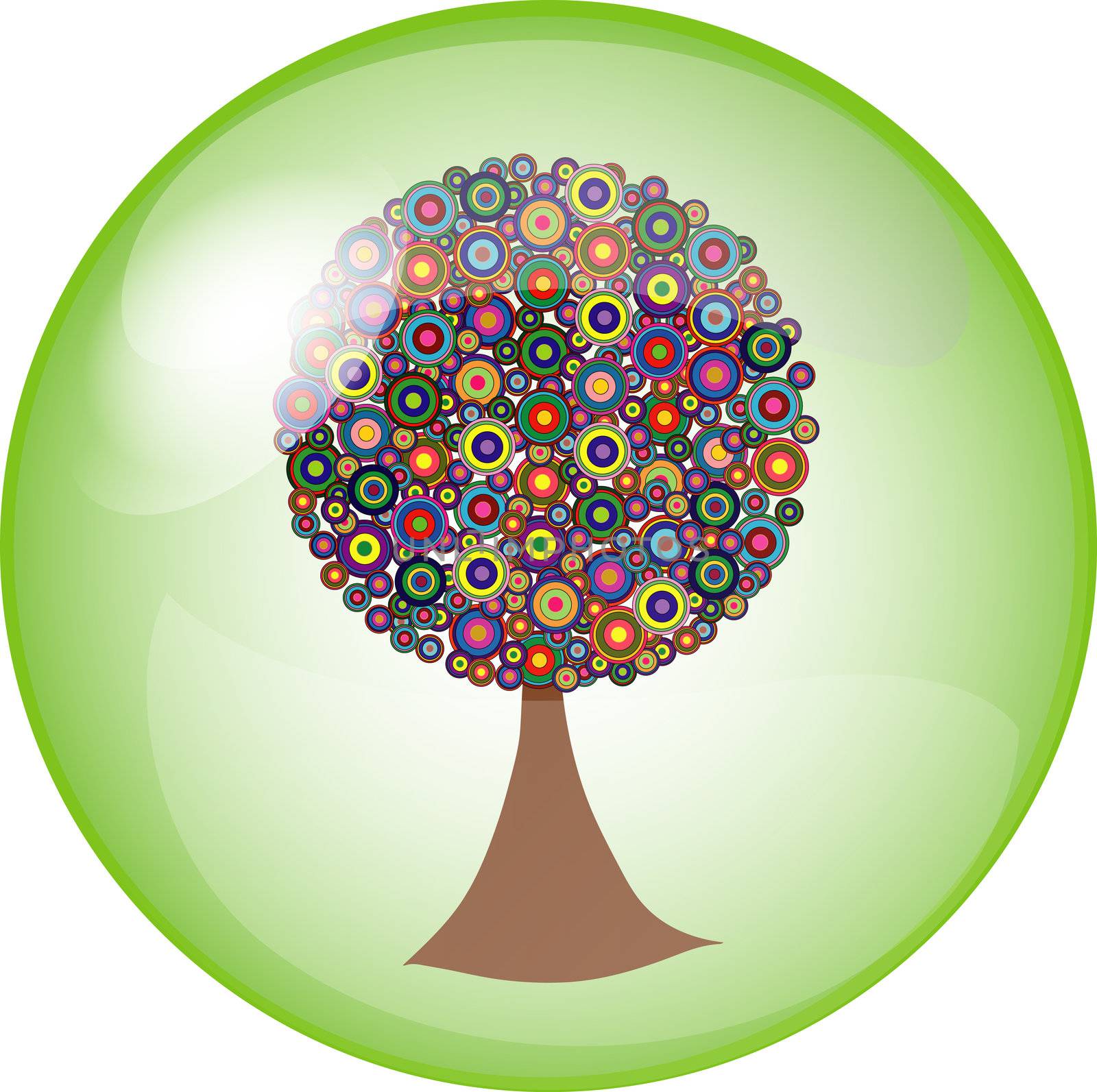 illustration of a button with colorful tree