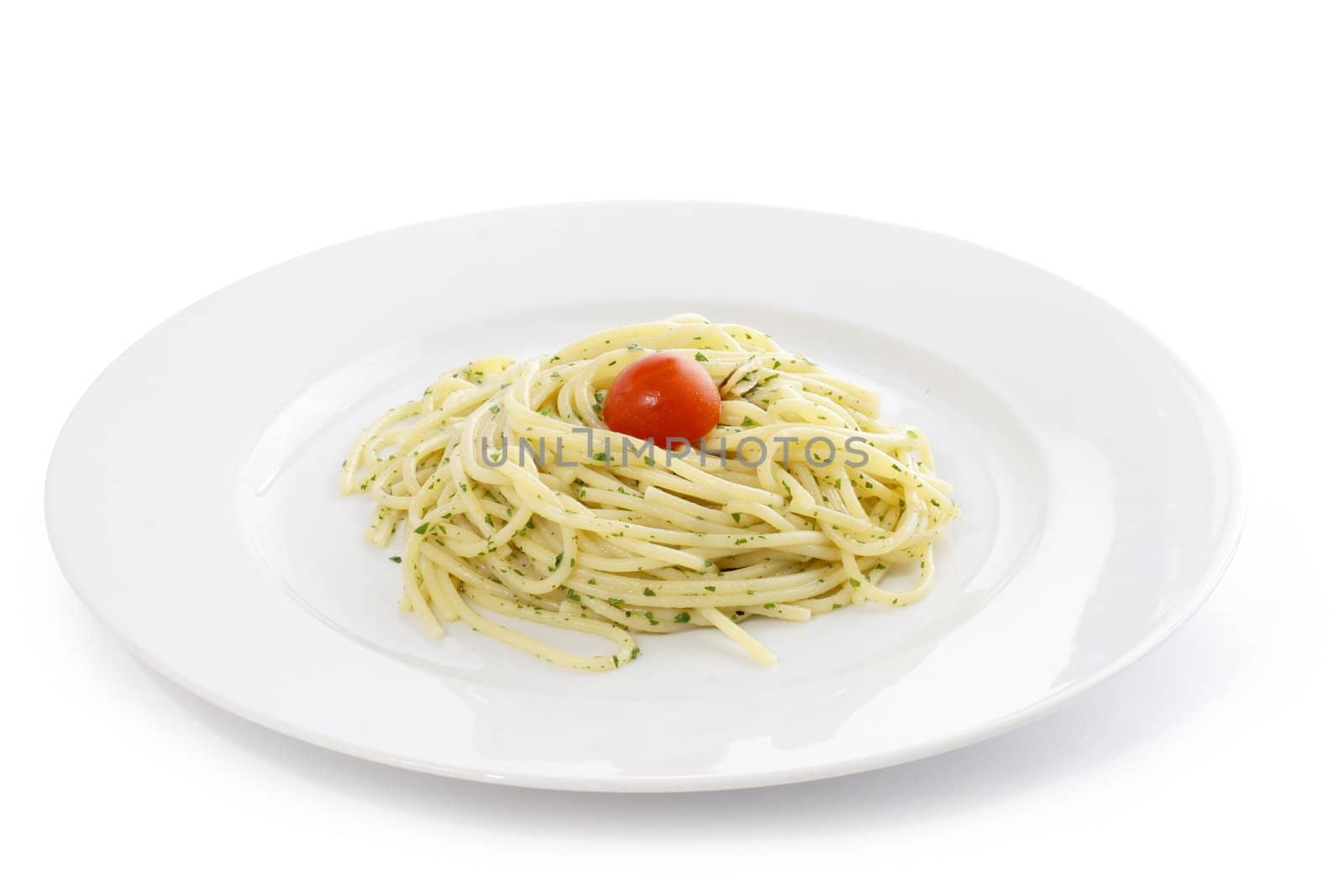 italian pasta with tomato  on white background
