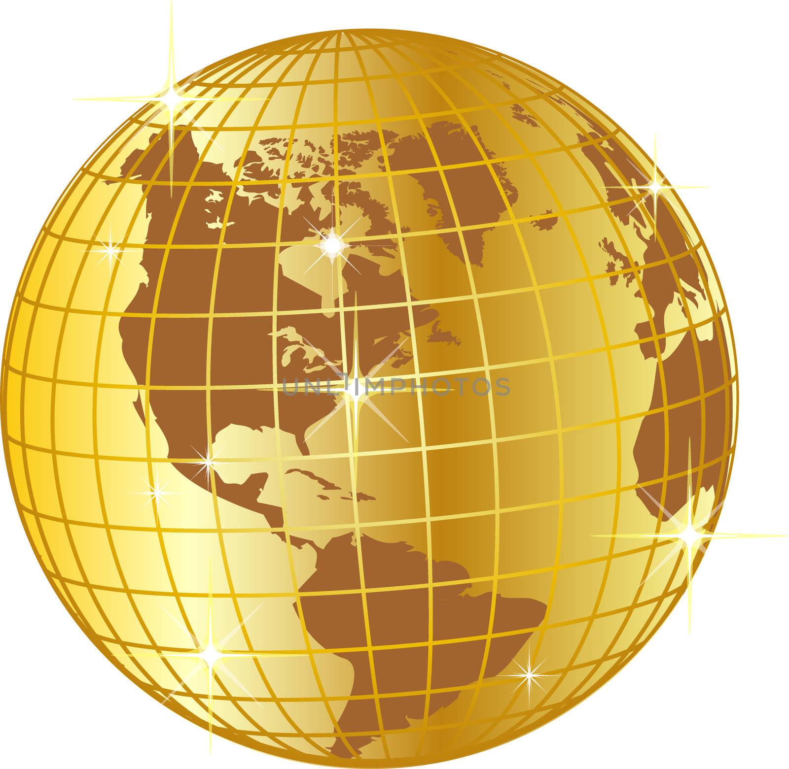 illustration of a golden globe north and south america