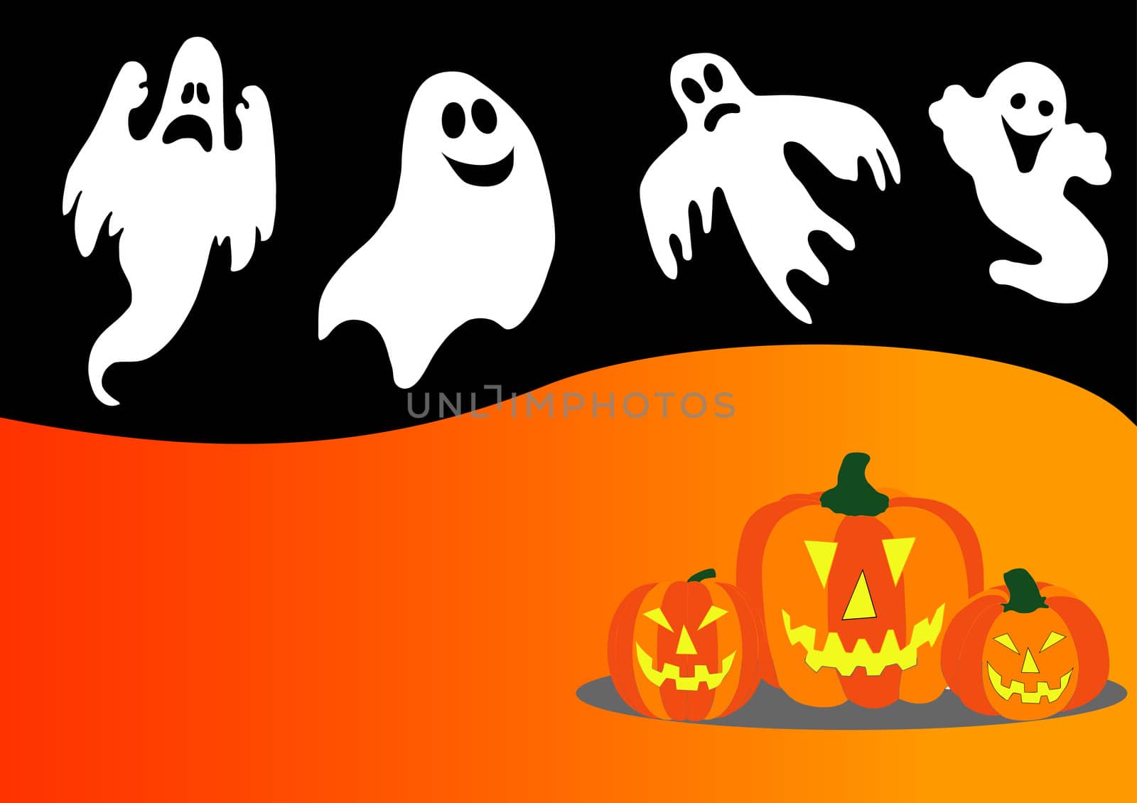 illustration of a halloween background with pumpkins and ghost