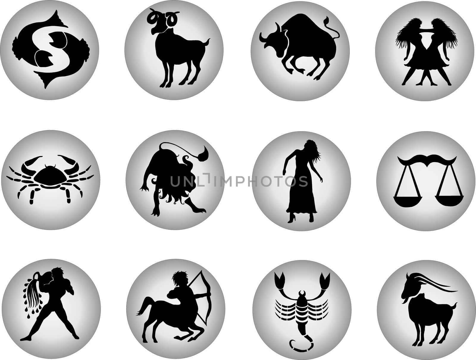a illustration of a set of zodiac buttons
