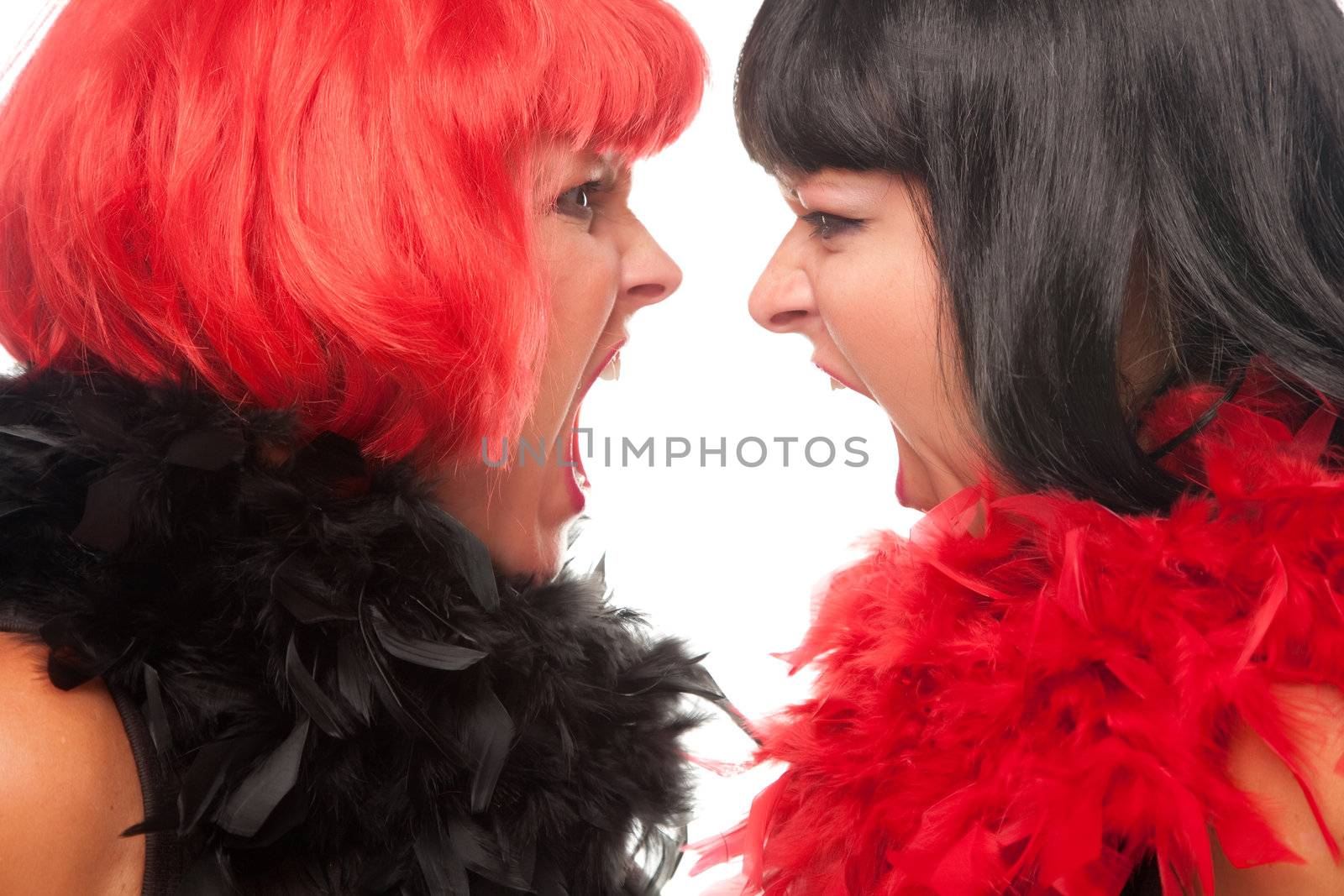 Red and Black Haired Women Screaming at Each Other by Feverpitched