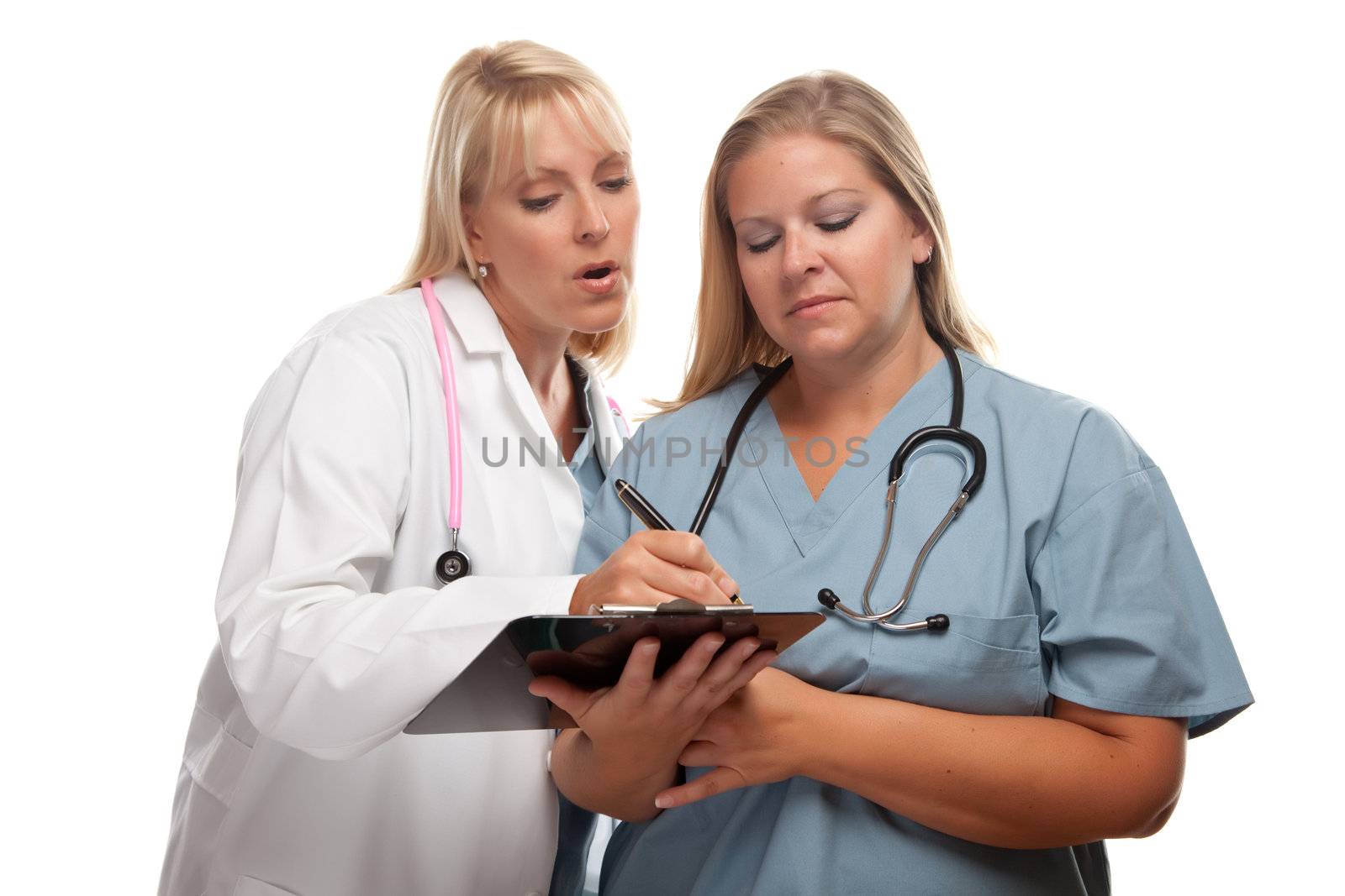 Two Doctors or Nurses Looking of File on Clipboard by Feverpitched