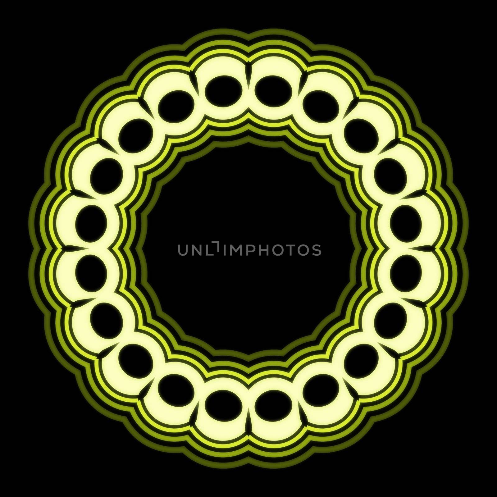 Abstract olive coloured retro frame on a black background