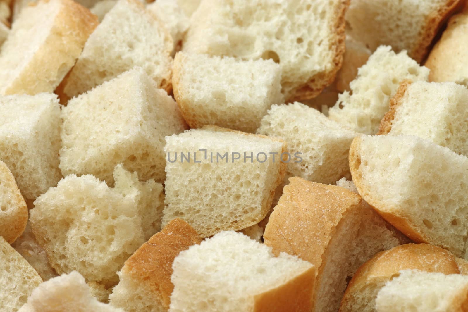 Heap of chopped white bread in close up