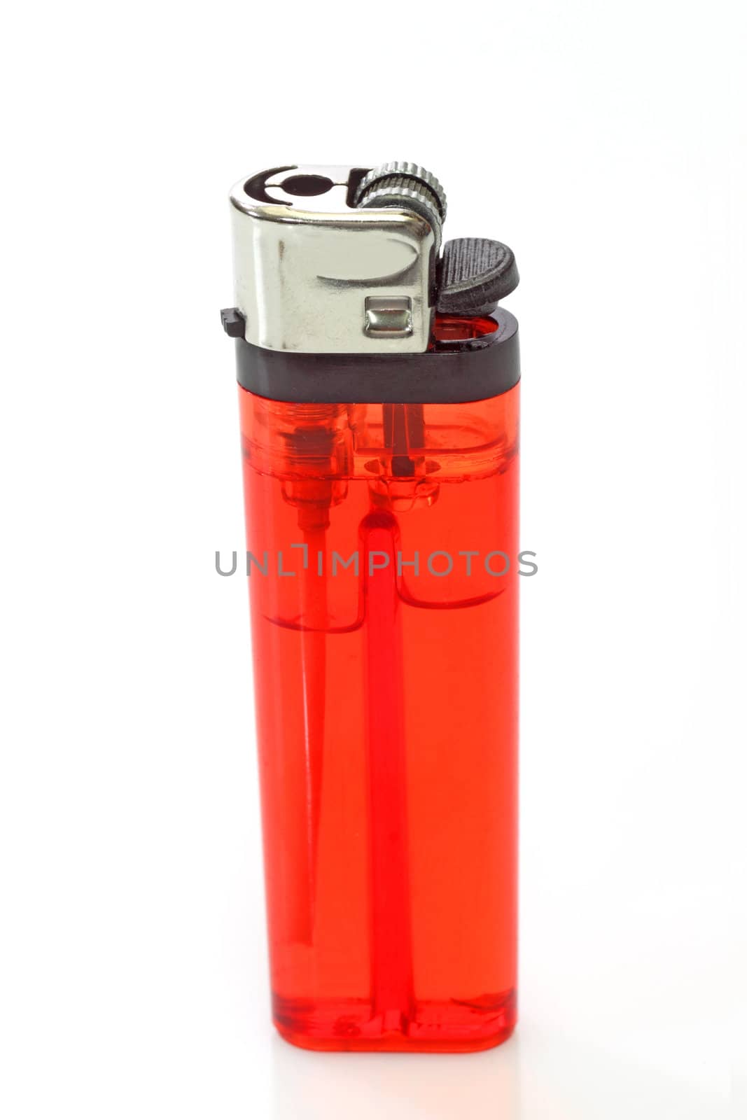 Red cigarette lighter, isolated over a white background.