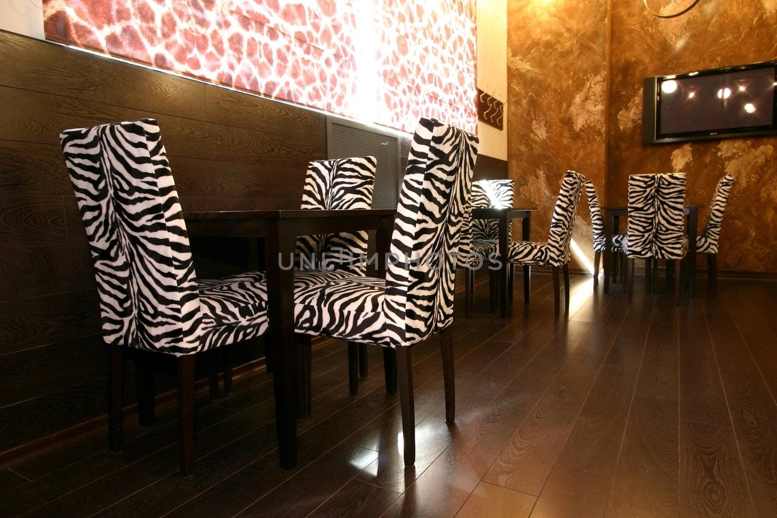 Interior of modern cafe in style of a safari