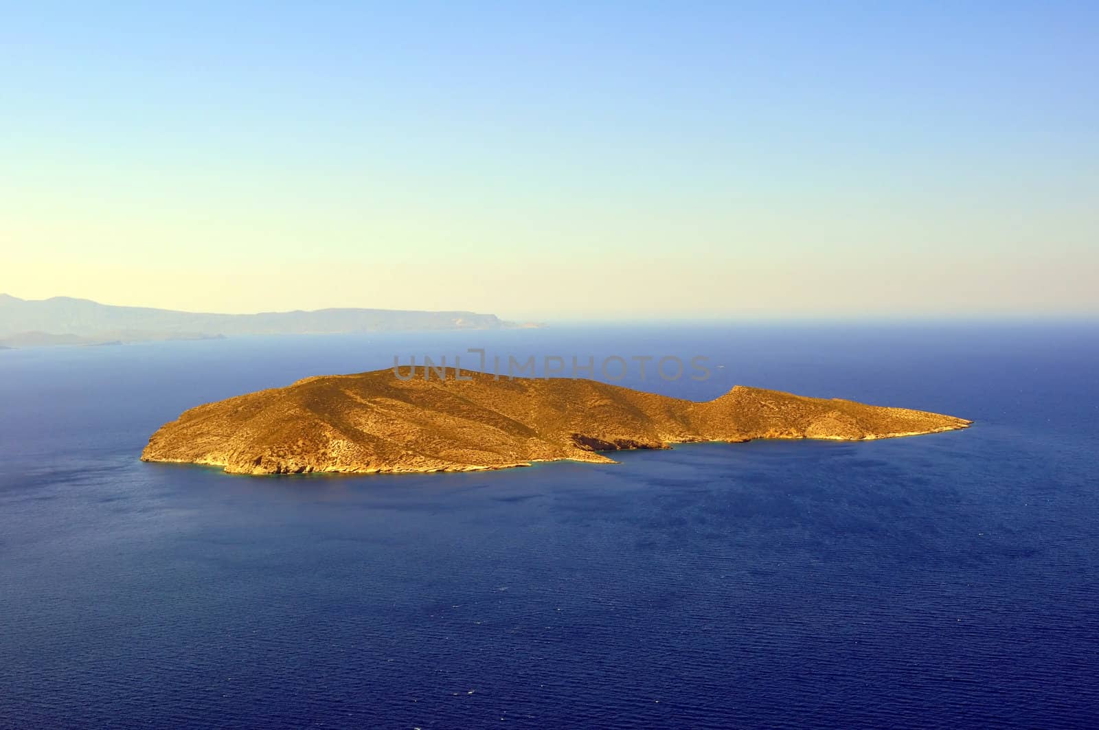 Travel photography: View of a small island in the Mediterranean Sea, Crete, Greece