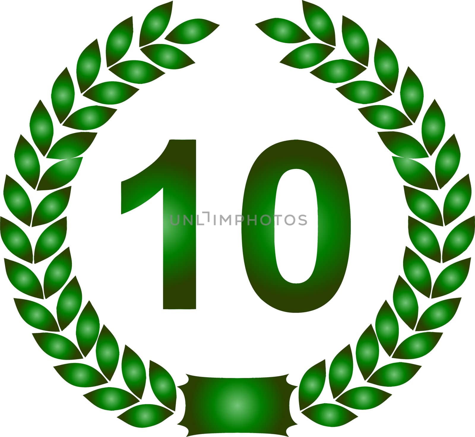 illustration of a green laurel wreath 10 years