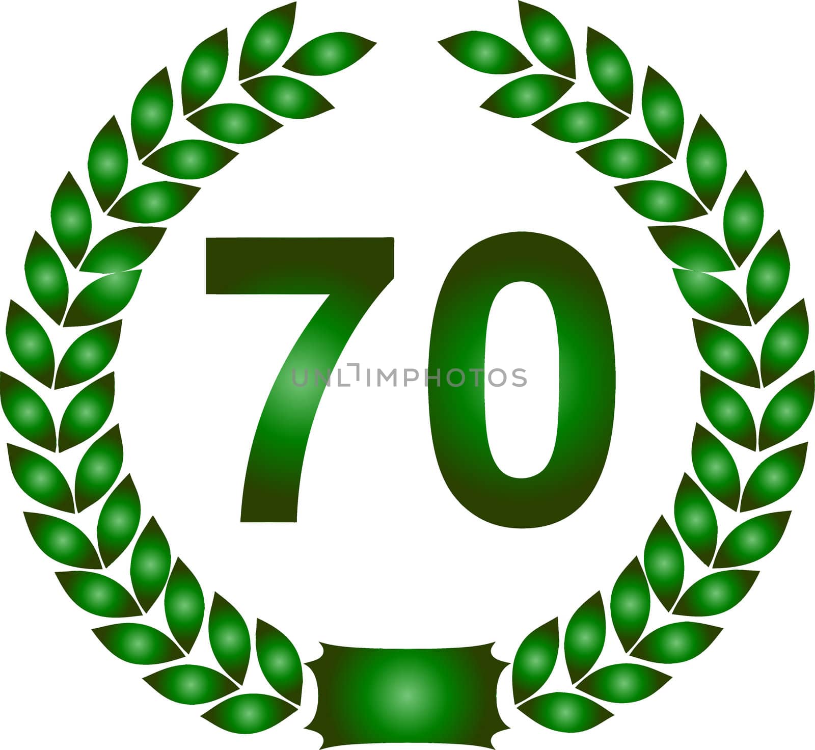 illustration of a green laurel wreath 70 years