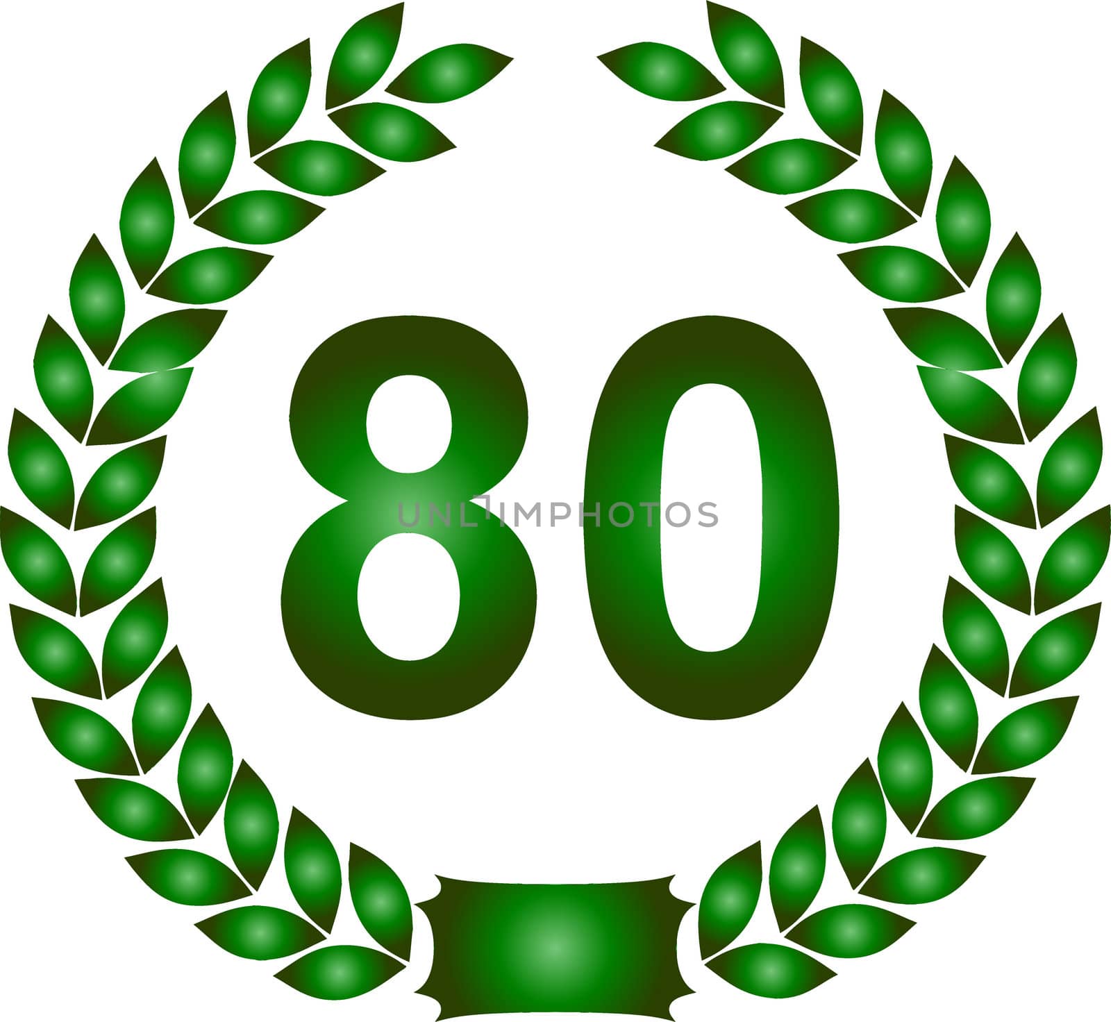 illustration of a green laurel wreath 80 years