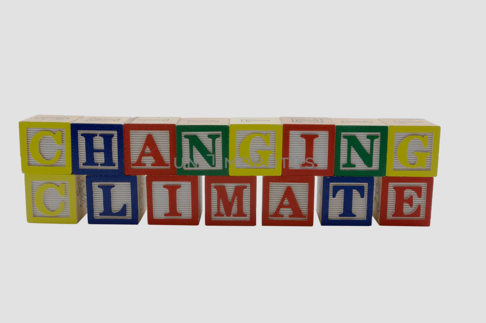 Wood Alphabet blocks spelling Changing climate