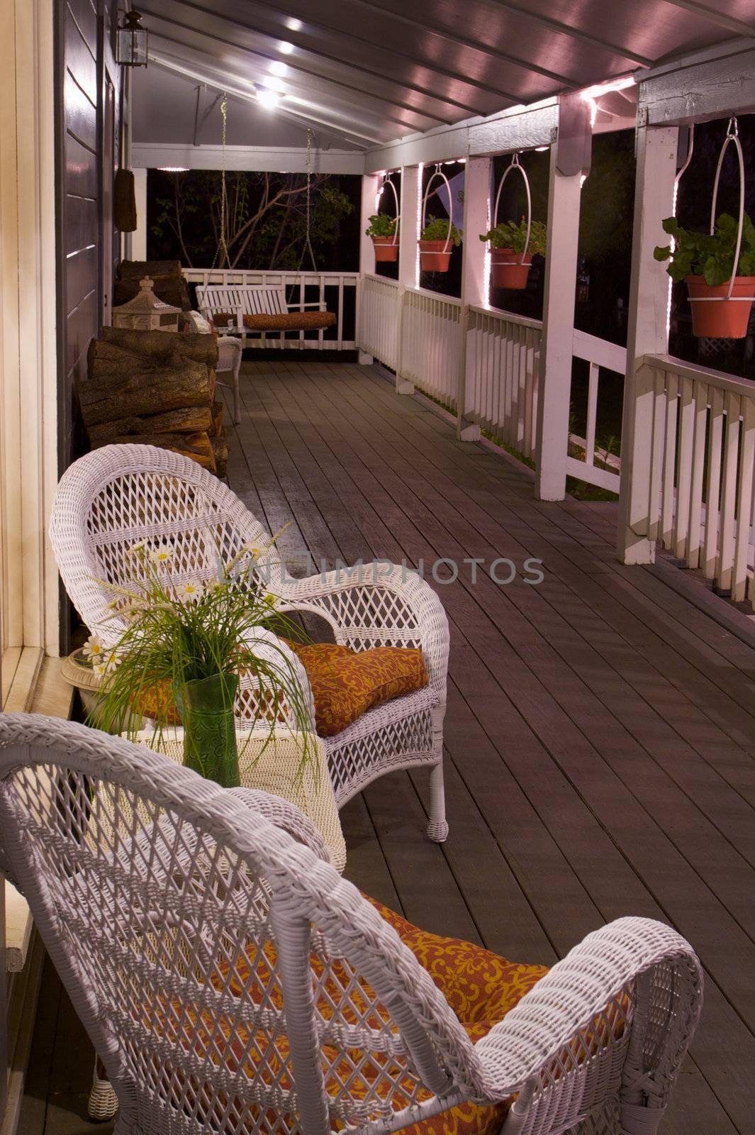 Image of front porch on a country home at night