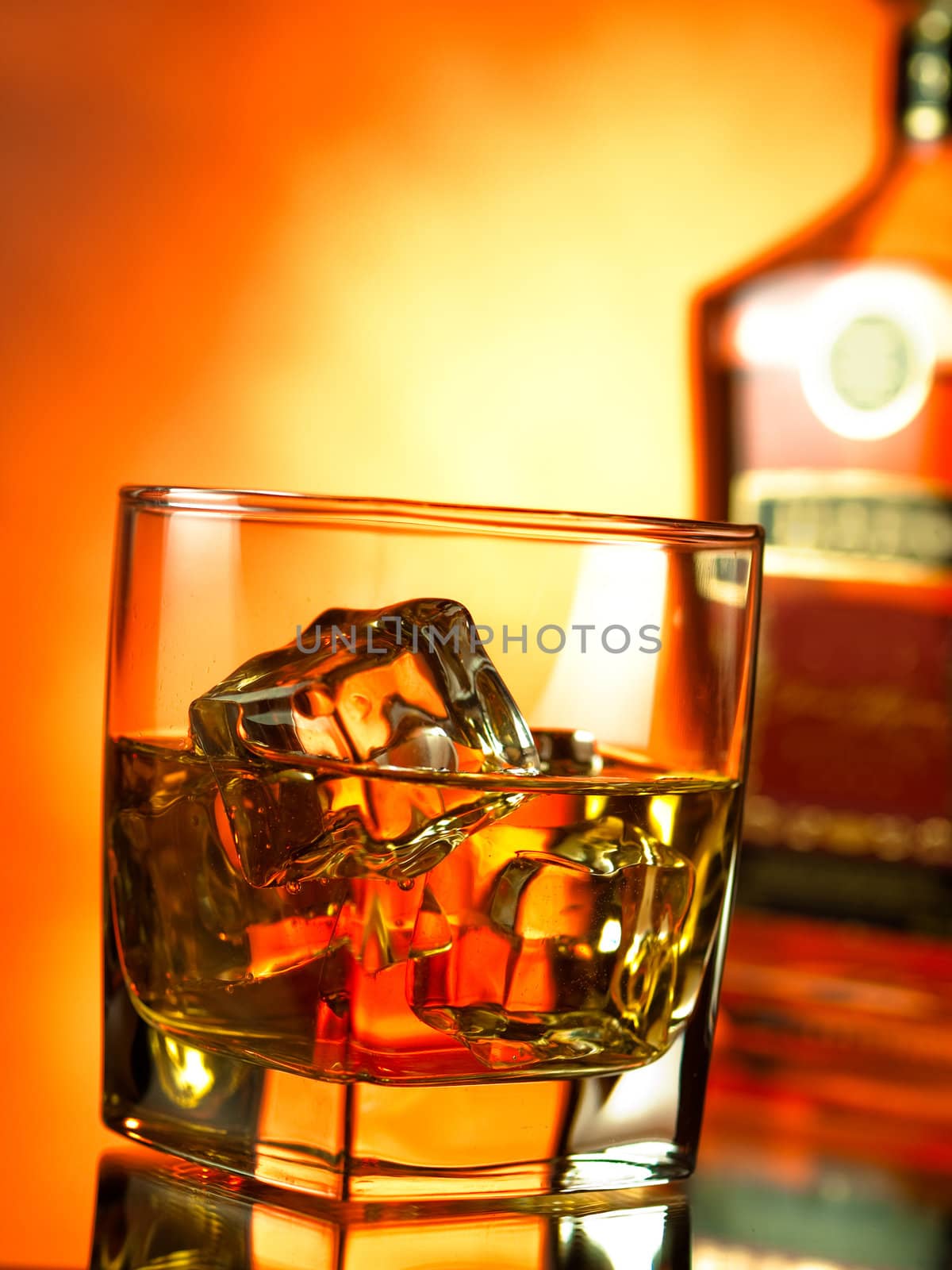 Whiskey on the rocks, vibrant colors