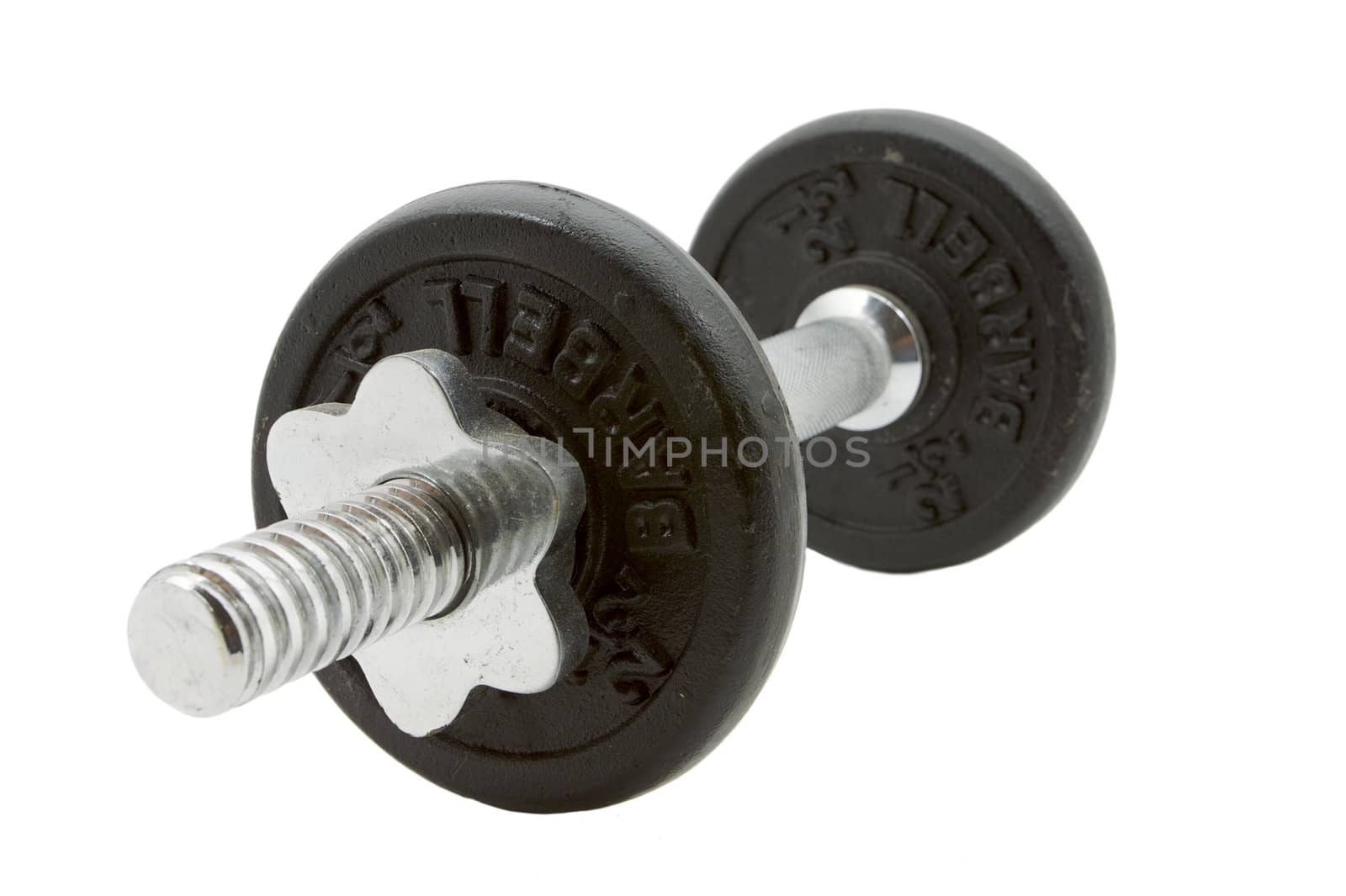 a set of isolated black and chrome weights isolated on a white background