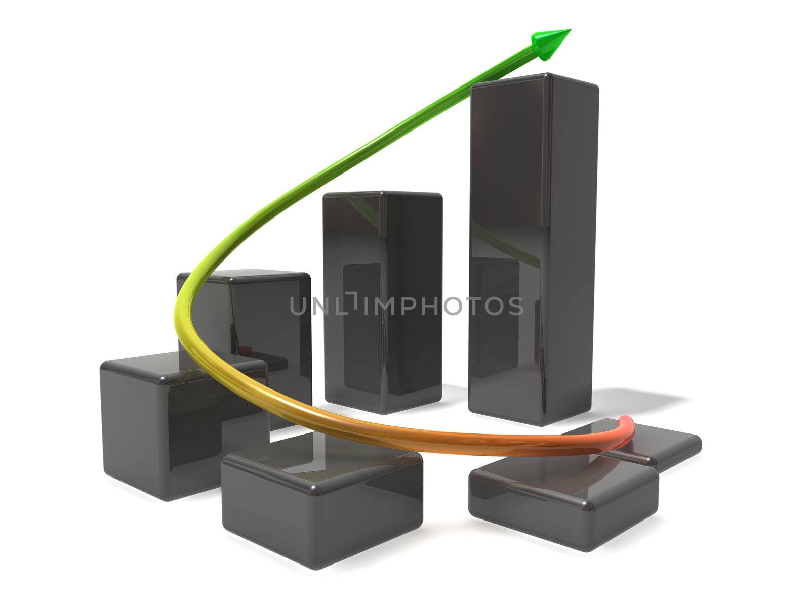 3d scene of the histogram with arrow on white background